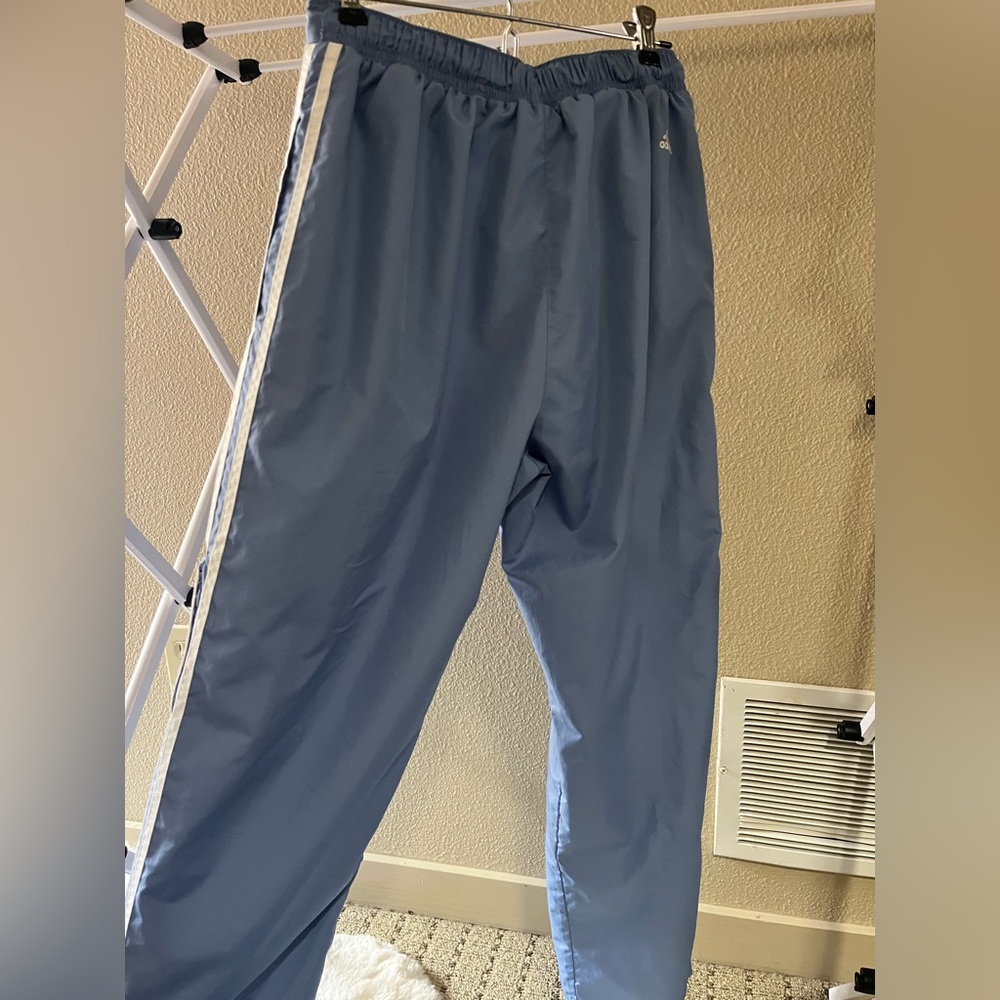 Adidas Women’s Light Blue Joggers with White Stripes